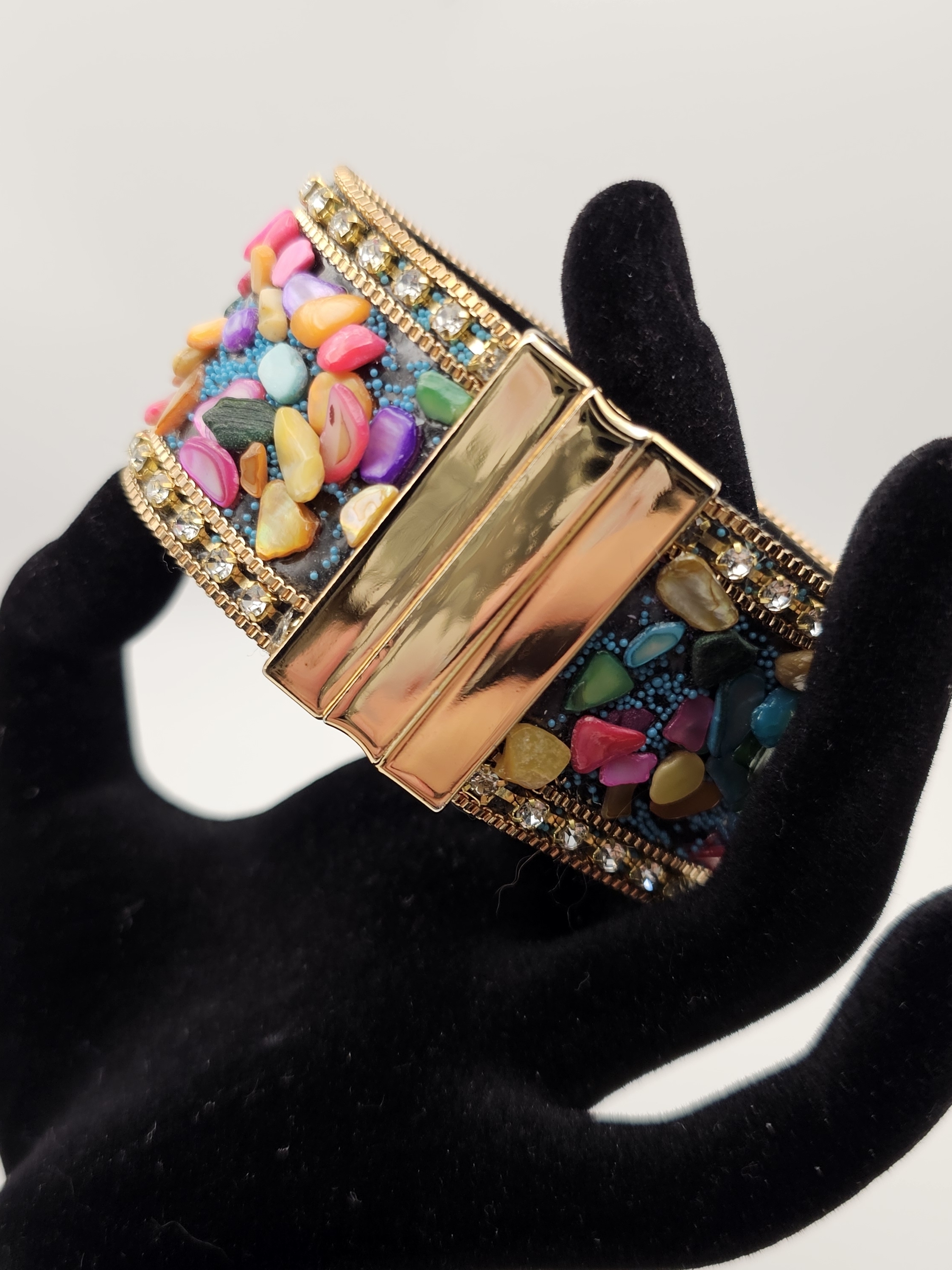 New Petalura "Treasure Road" Magnetic Cuff Bracelet Vegan Leather Various Stones — image 4 of 8